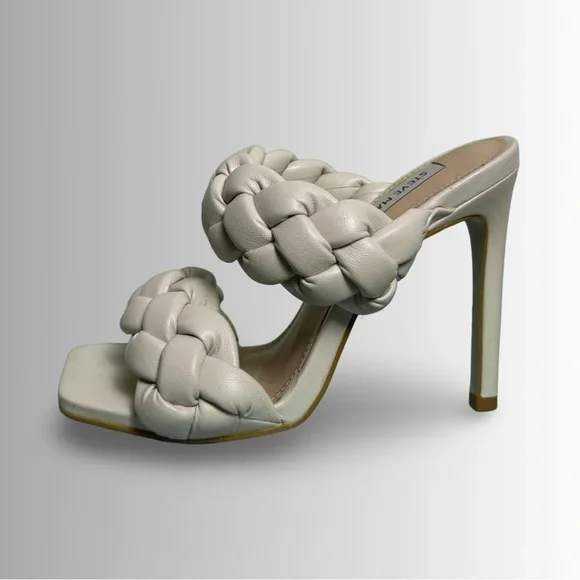 Steve Madden Beige Braided Padded Kenley Square Toe Stiletto Slip On Sandals, 7 - Picture 4 of 10